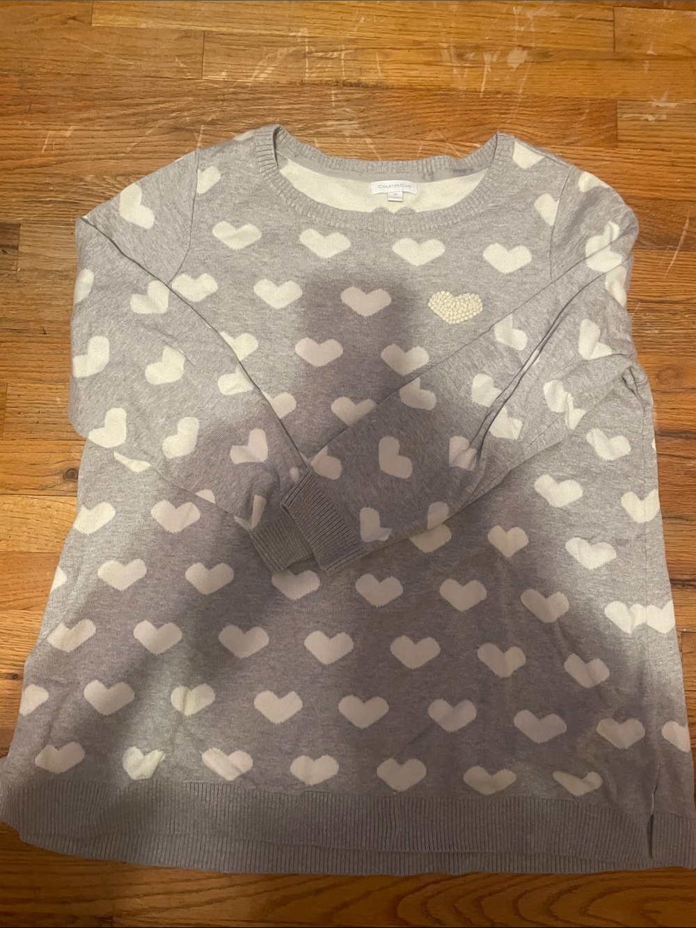 Charter Club Gray and White Heart Knit Sweater